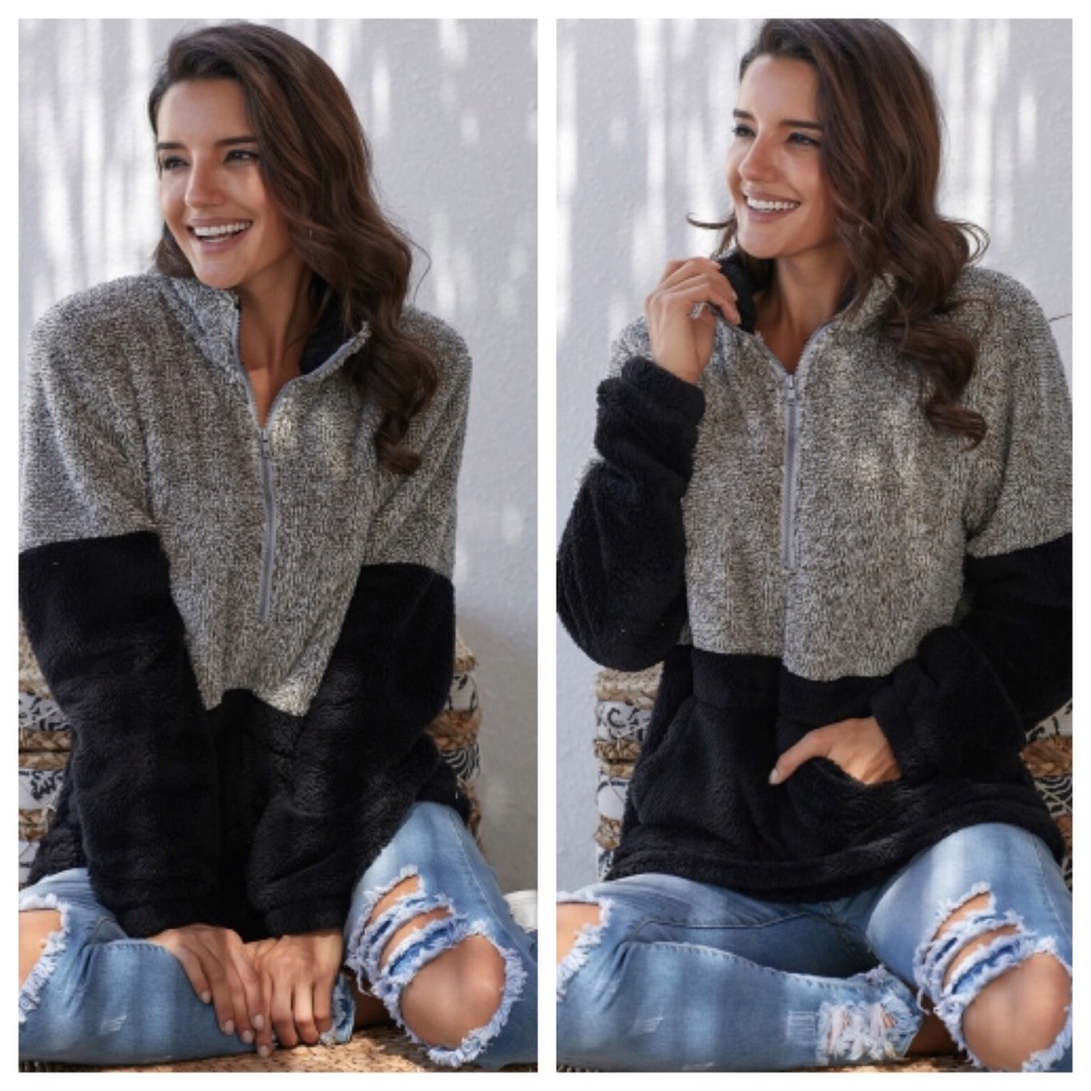 Gray Contrast Fleece Pullover - Picture 2 of 5